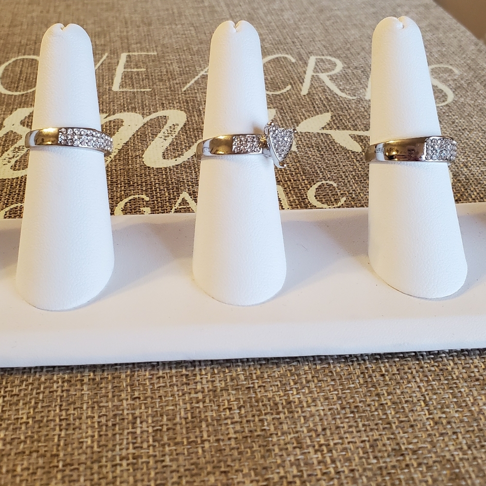 Stackable Silver Rhinestone Heart Trio Ring Set - Picture 15 of 16